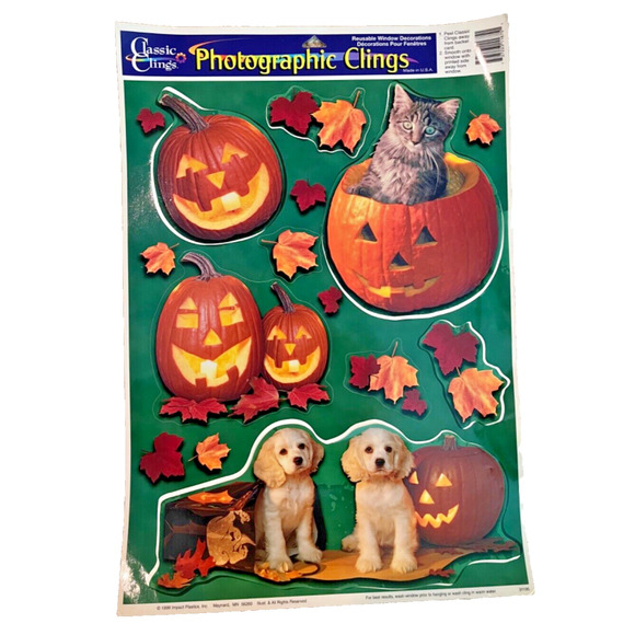 Halloween Cats & Dogs Plastic Window Clings Vintage NOS - Picture 2 of 7